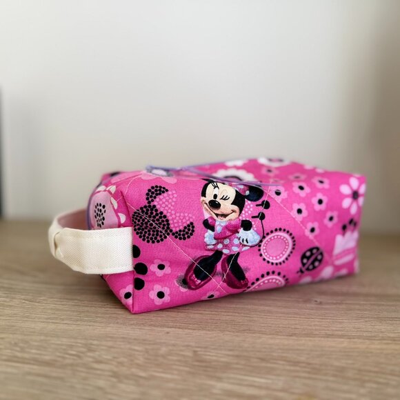 Handmade Pink Mickey Large Zipper Pouch Cosmetics Makeup Bag - New Item - Picture 2 of 5